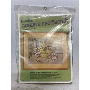 Vtg Bucilla Needlecraft Summer Shadows Straw Hat & Basket Crewel Kit 2241 New
